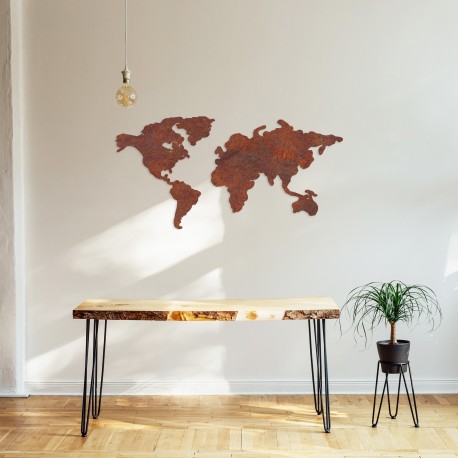 Mapa świata ze stali corten - dekoracja ścienna